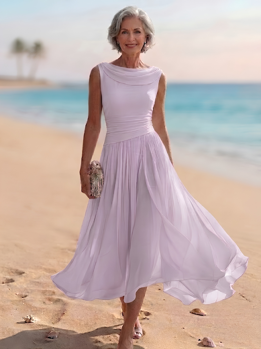 Occasion Dress with Boat Neck and Cap Sleeves