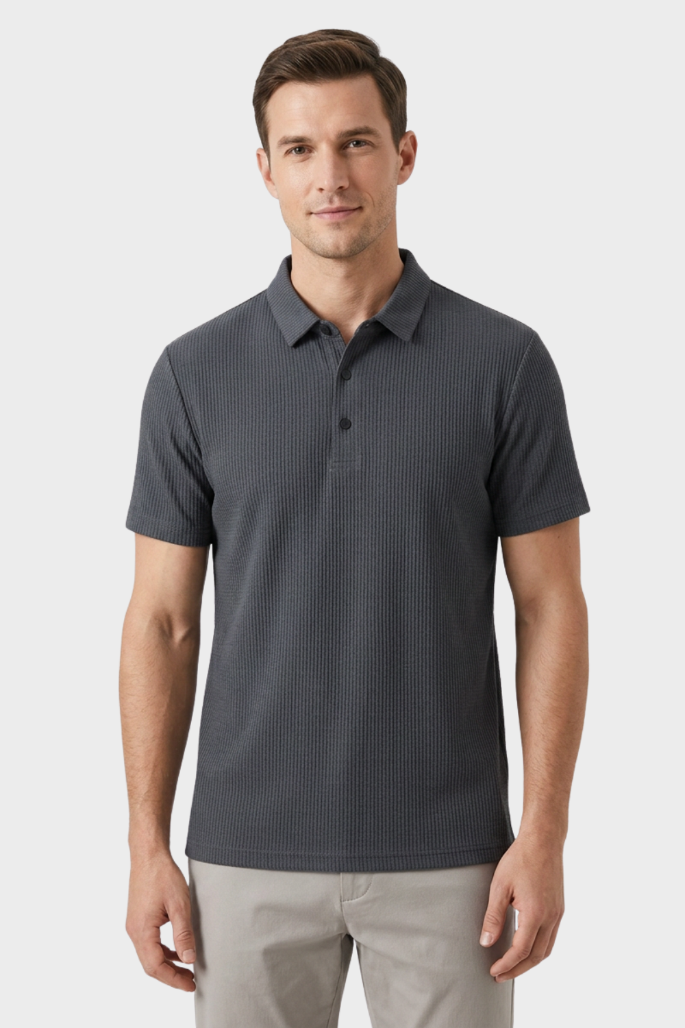 Men's Textured Polo Shirt | Short Sleeve Button Placket