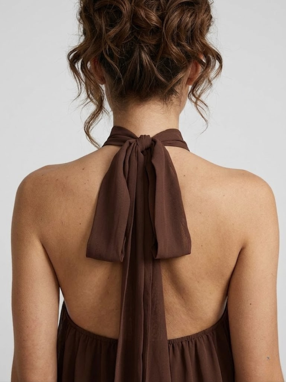 Halter Neck Chiffon Mini Dress with Tiered Hem