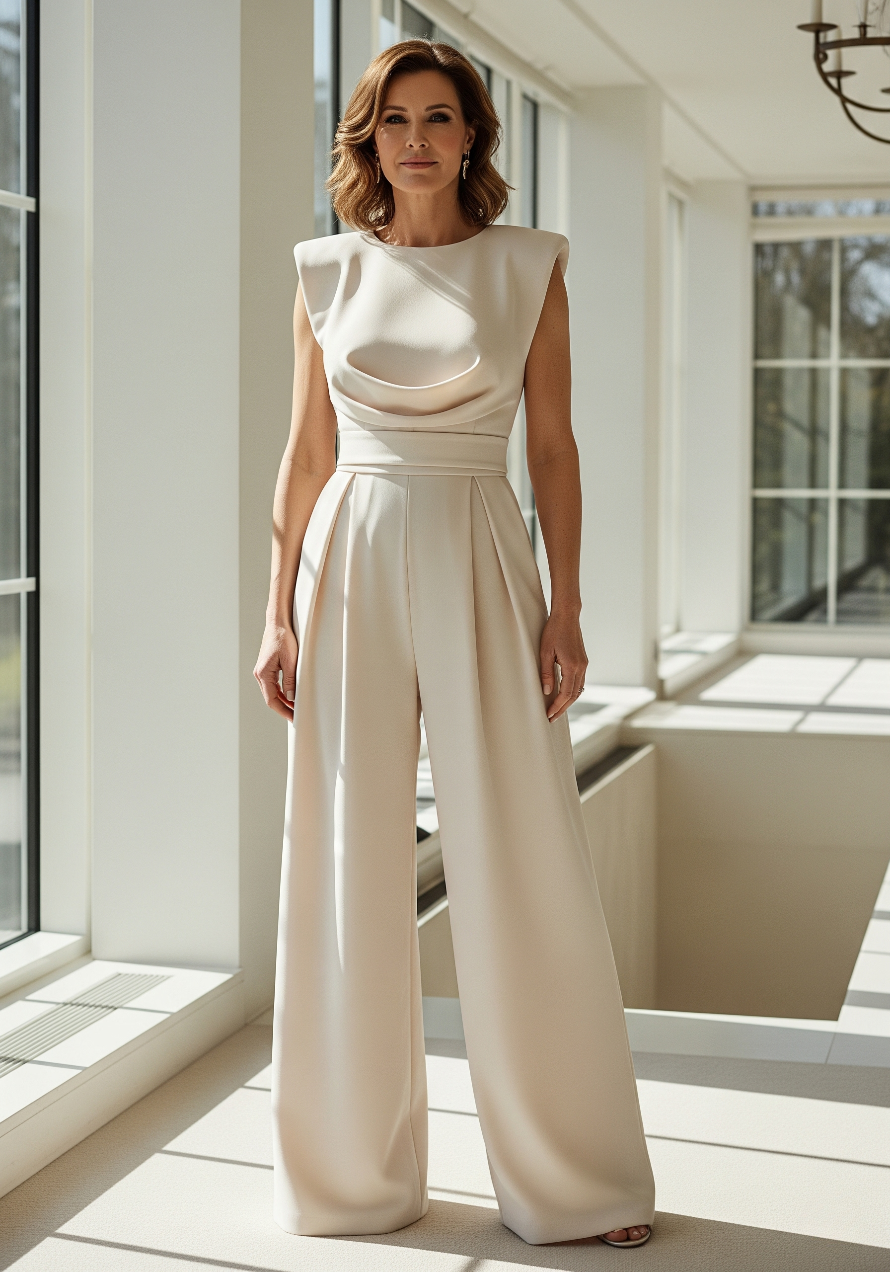 Sleeveless Wide-Leg Jumpsuit with Draped Cowl Neckline