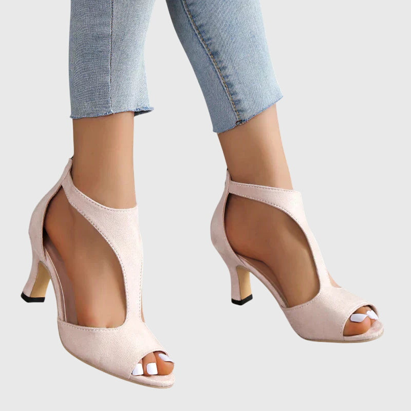 Peep-Toe Kitten Heel Sandals with Ankle Strap