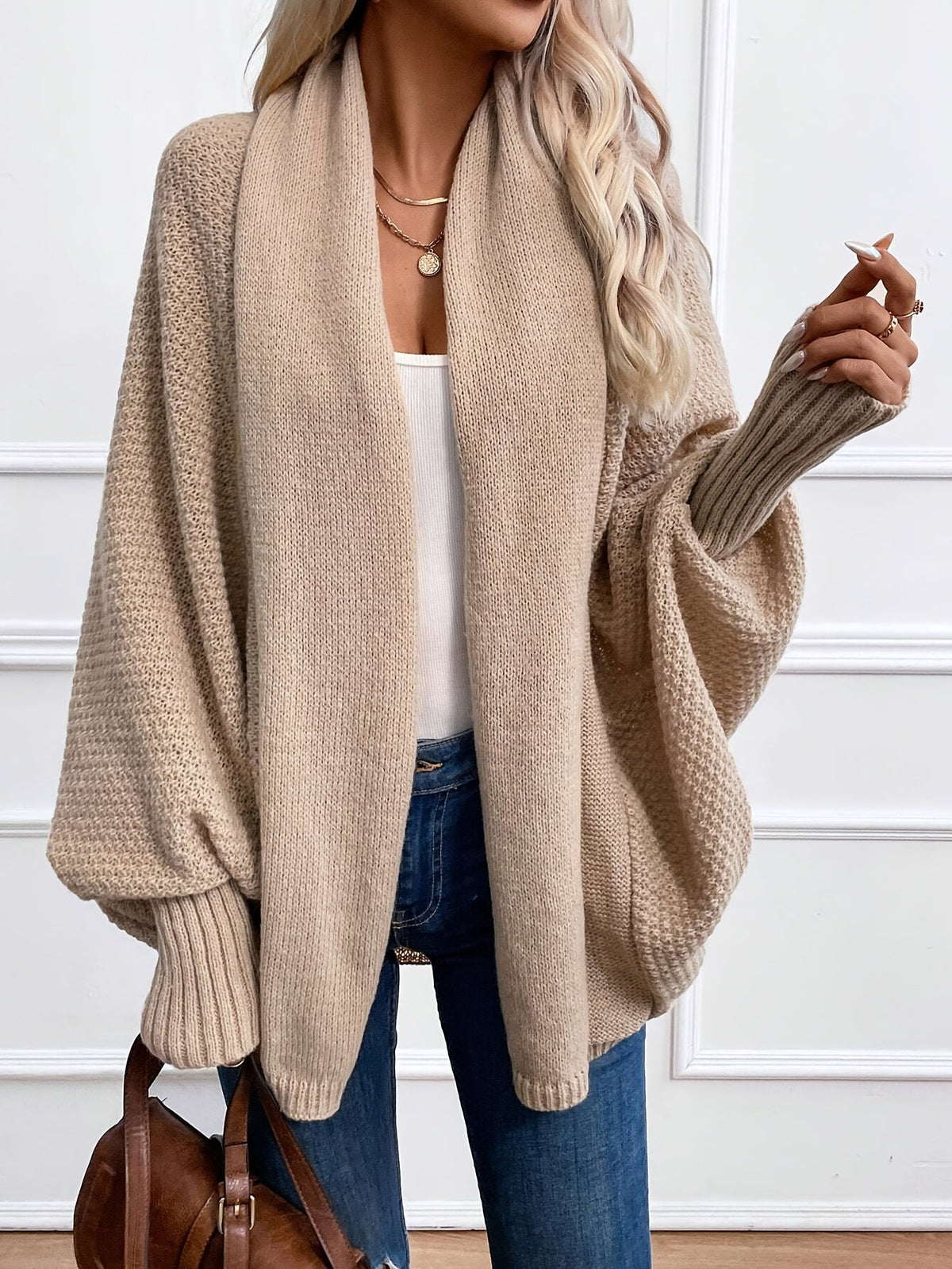 Cardigan ample en maille à manches chauve-souris pour femme