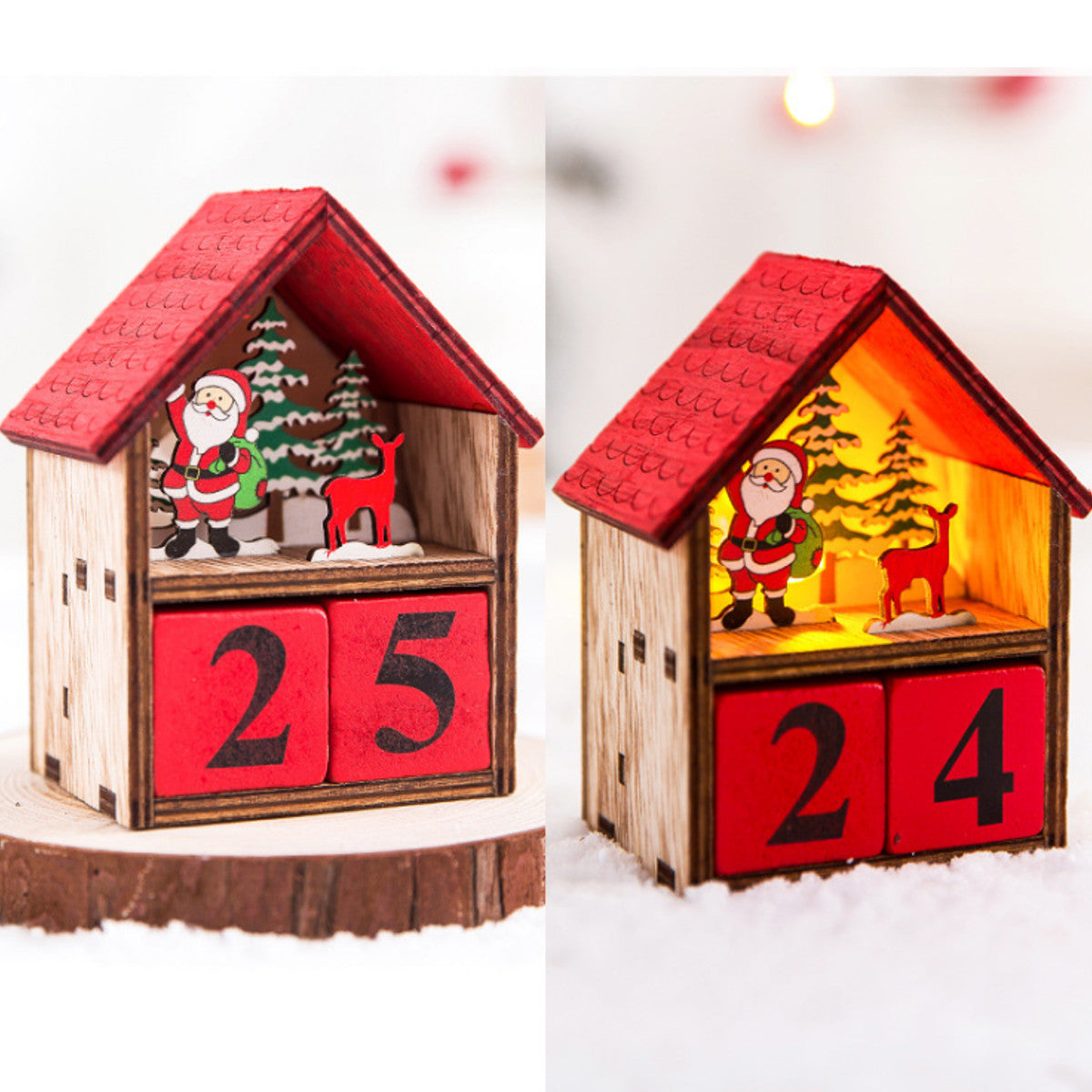 Wooden LED Advent Calendar House | Santa & Snowman Design