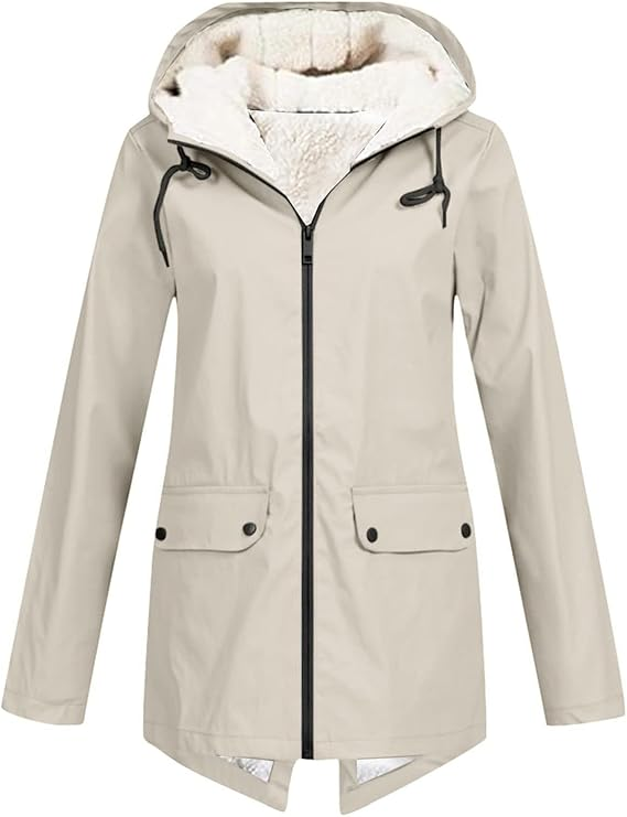 Veste de pluie imperméable pour femme avec capuche doublée en polaire