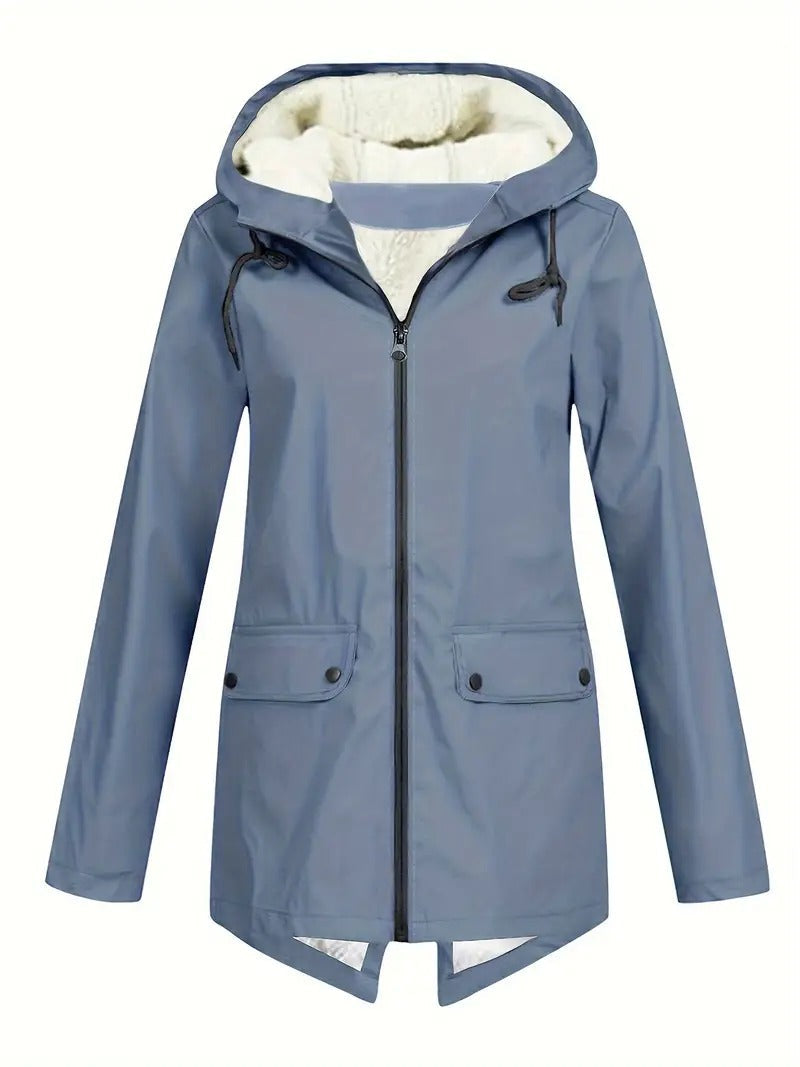 Veste de pluie imperméable pour femme avec capuche doublée en polaire