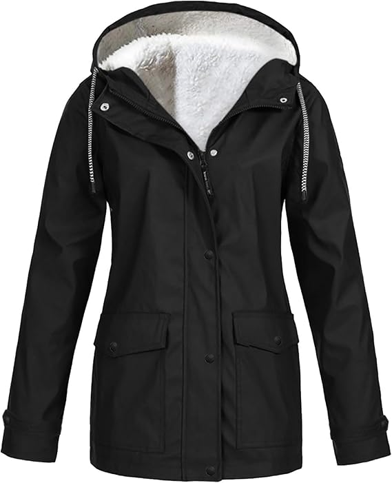 Veste de pluie imperméable pour femme avec capuche doublée en polaire