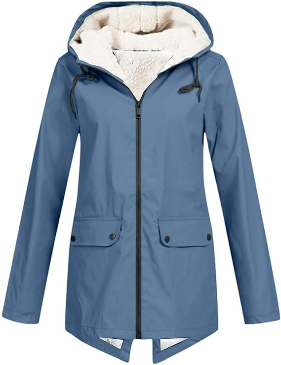 Veste de pluie imperméable pour femme avec capuche doublée en polaire