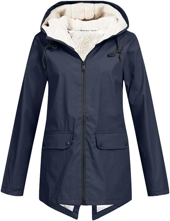 Veste de pluie imperméable pour femme avec capuche doublée en polaire
