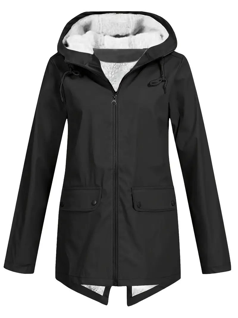 Veste de pluie imperméable pour femme avec capuche doublée en polaire