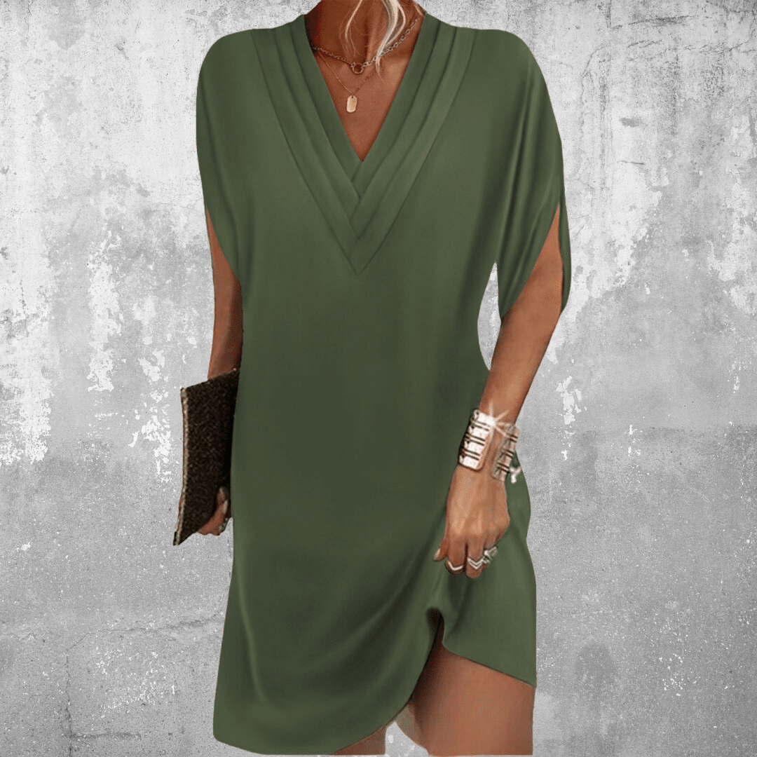Women's Elegant V-Neck Dress with Flattering Drape