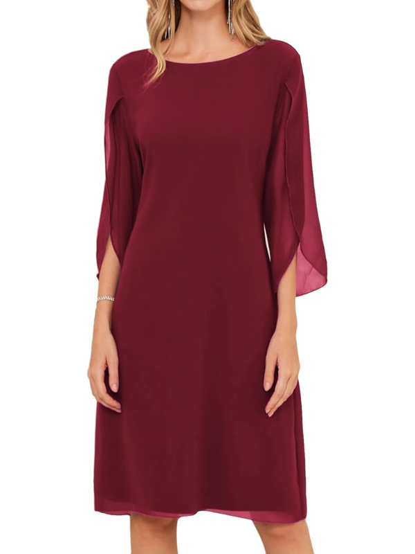 Robe midi pour femme | Robe trapèze à manches superposées