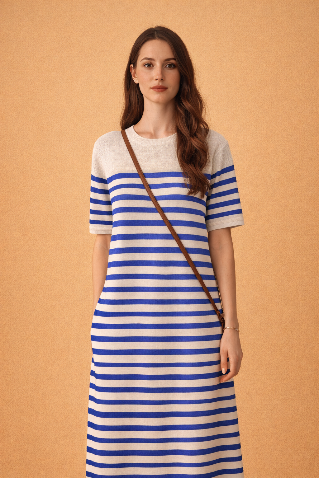 Striped Maxi T-Shirt Dress with Short Sleeves