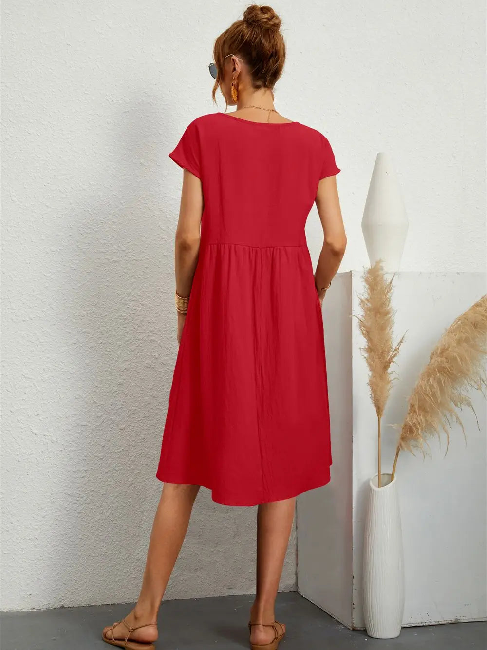 Relaxed Midi Dress with Dolman Sleeves and Pockets