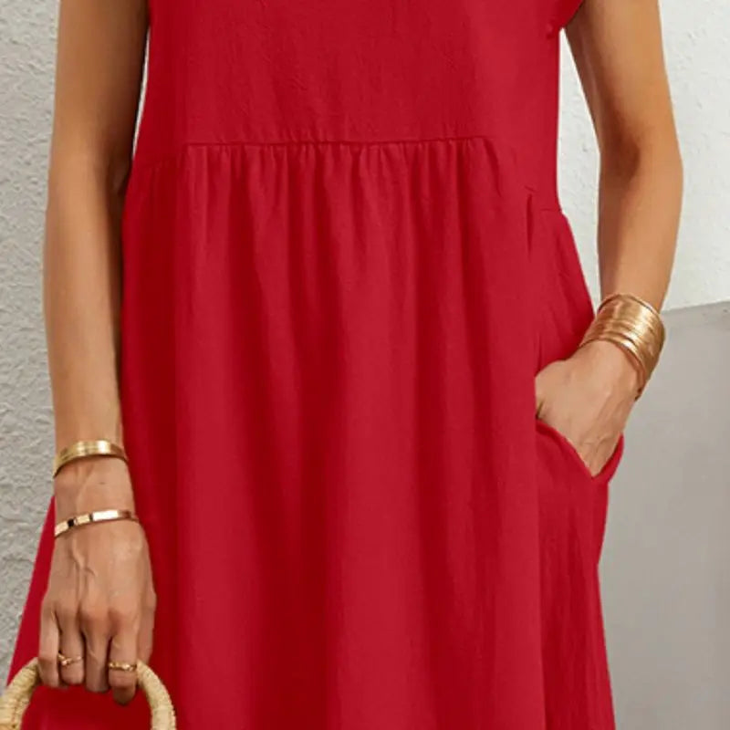 Relaxed Midi Dress with Dolman Sleeves and Pockets