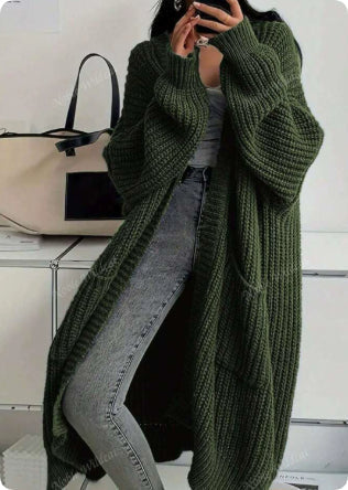 Women's Long Chunky Knit Open-Front Cardigan with Pockets