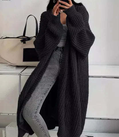 Women's Long Chunky Knit Open-Front Cardigan with Pockets