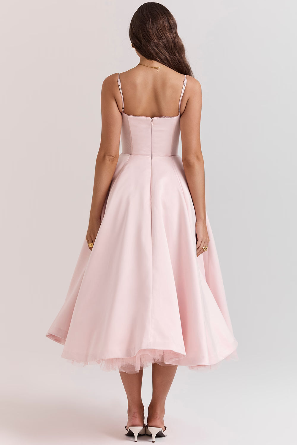 Corset Midi Dress with Sweetheart Neckline and Full Skirt