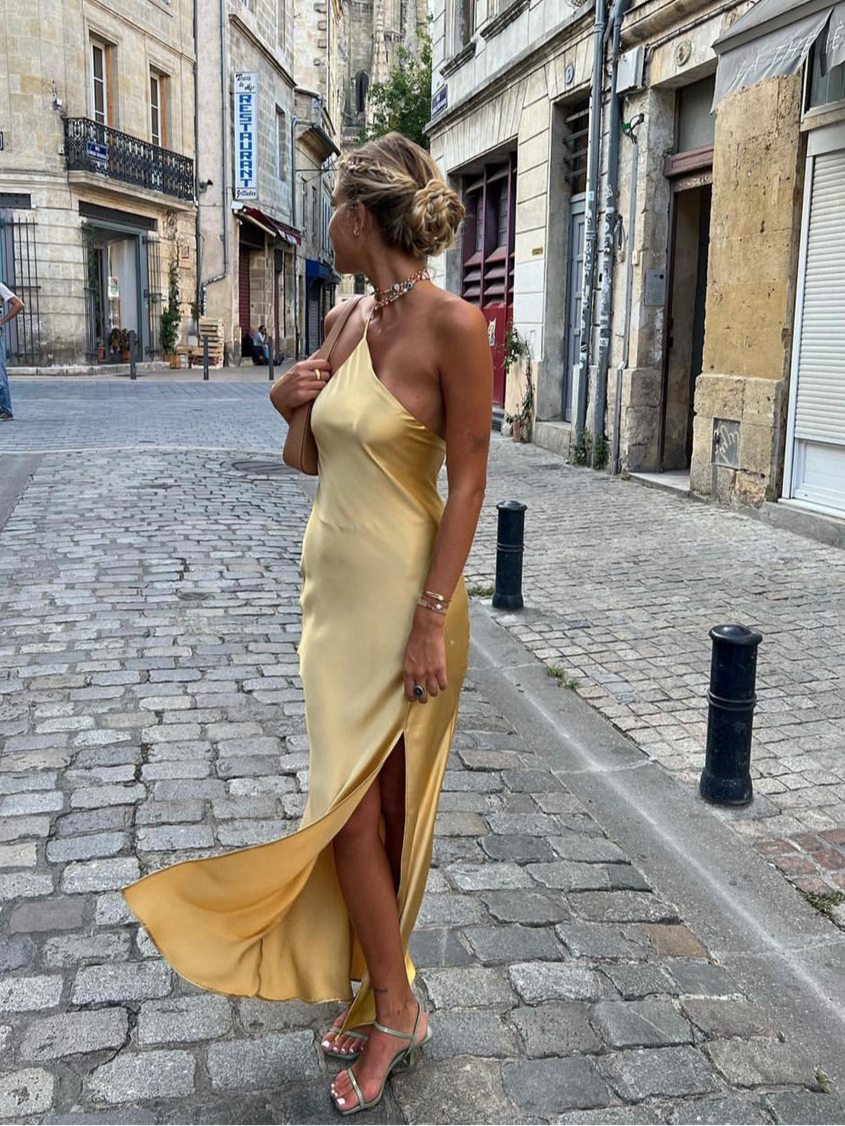 Satin Slip Maxi Dress with Cowl Back and Thin Straps