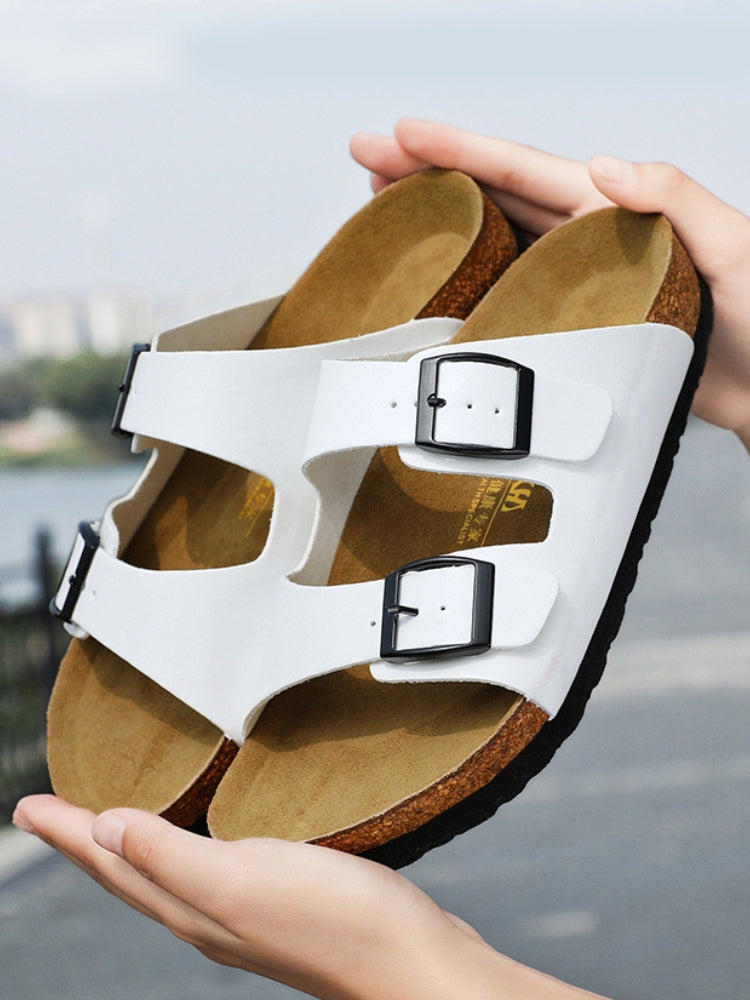 Buckle Slide Sandals with Cork Footbed