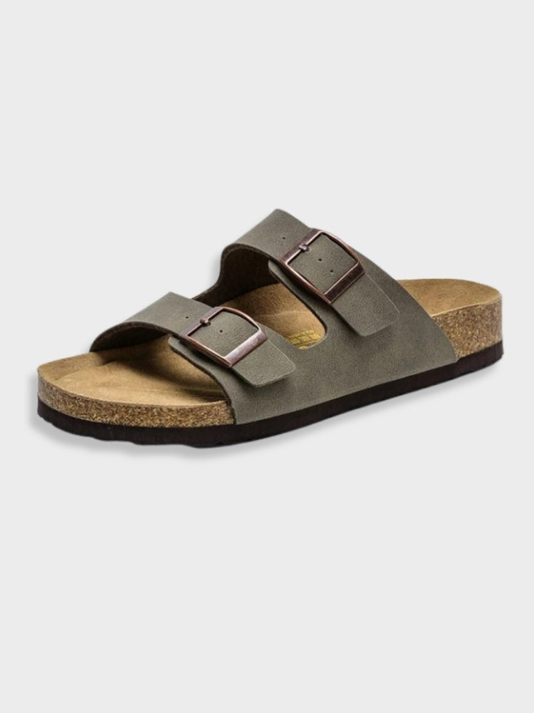 Buckle Slide Sandals with Cork Footbed