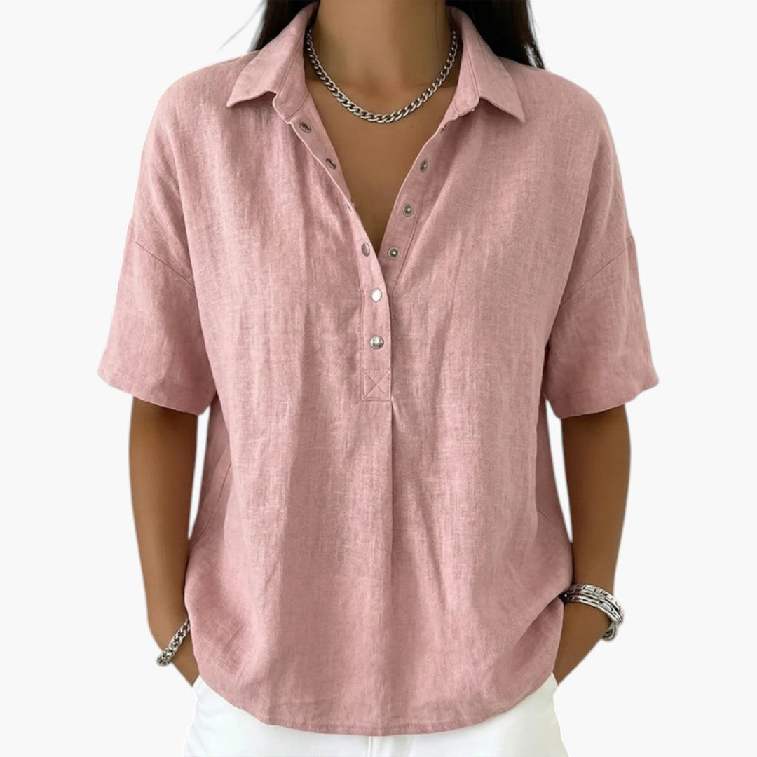 Collared Blouse with Button Placket