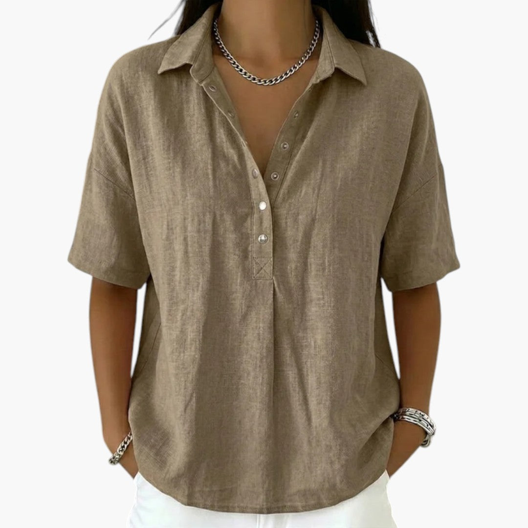 Collared Blouse with Button Placket