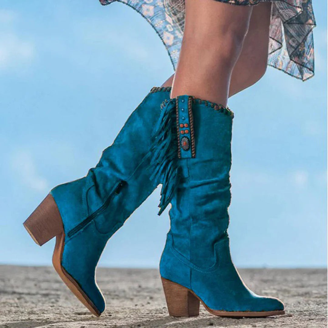 Women's Boho Fringe Mid-Calf Western Boots