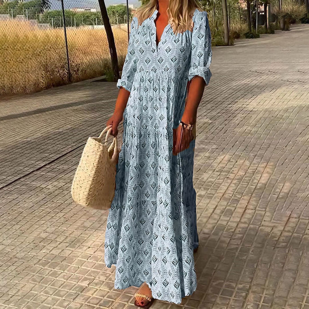 Women's Printed Maxi Dress with Smocked Bodice
