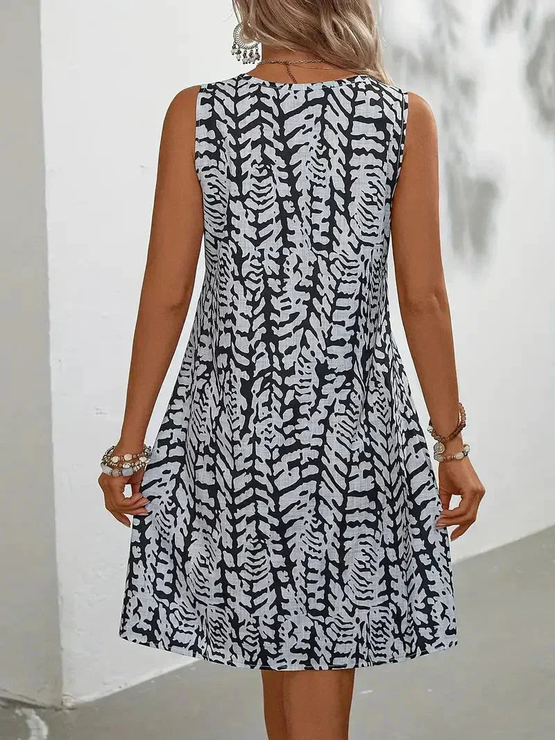 Printed Mini Dress with Keyhole Neckline