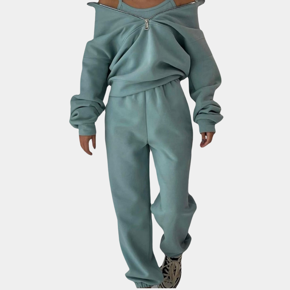 Ensemble pour femme composé d’un sweat-shirt oversize à demi-zip et d’un pantalon de jogging