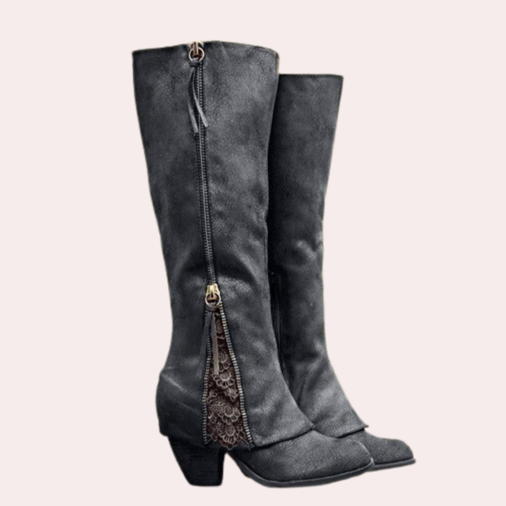 Bottes hautes pour femme à détail de fermeture éclair en dentelle