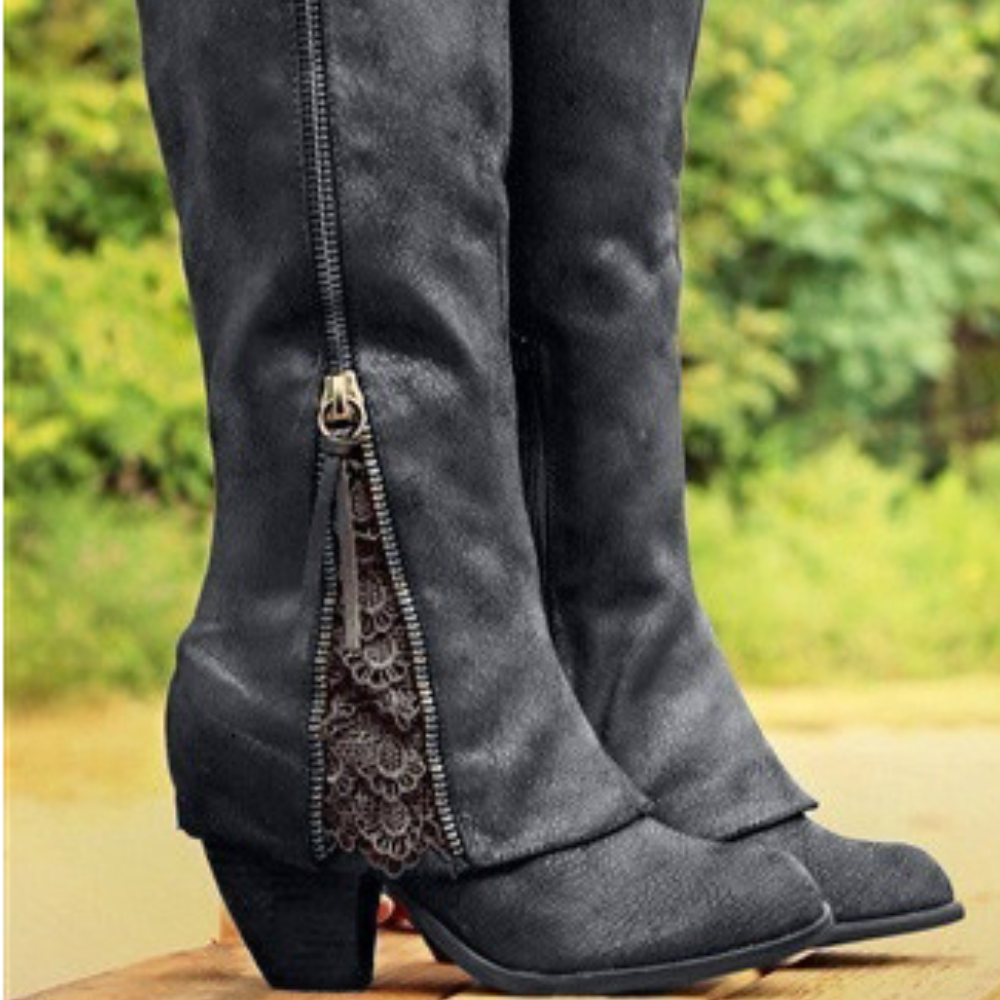 Bottes hautes pour femme à détail de fermeture éclair en dentelle