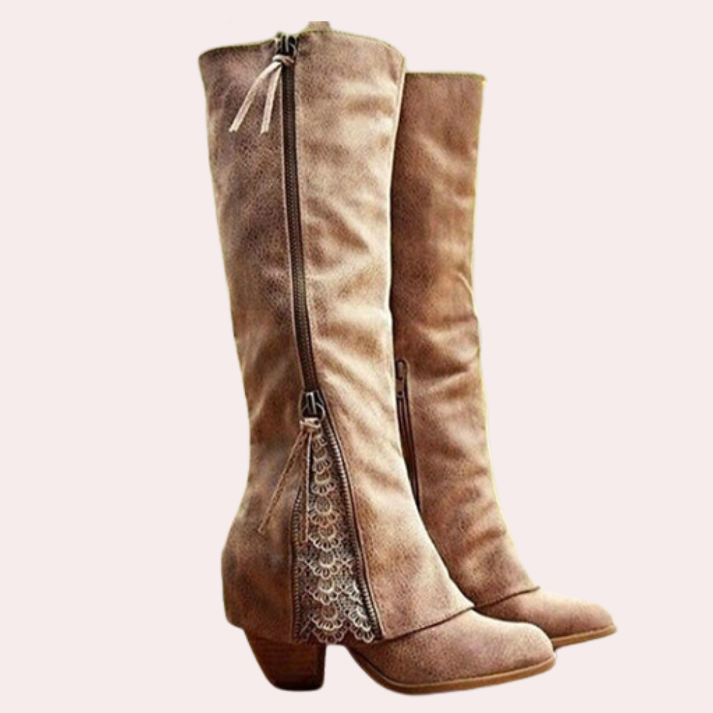 Bottes hautes pour femme à détail de fermeture éclair en dentelle
