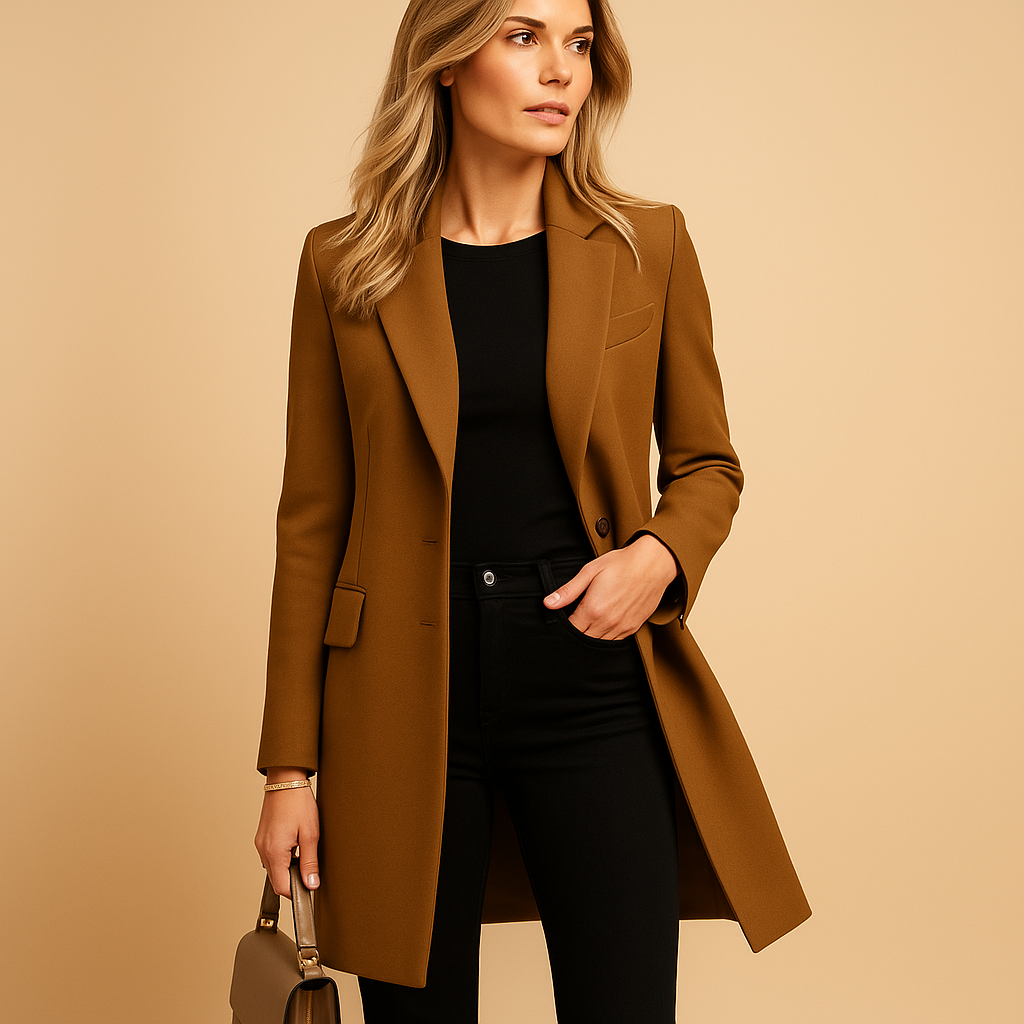 Blazer ajusté long pour femme avec col à revers
