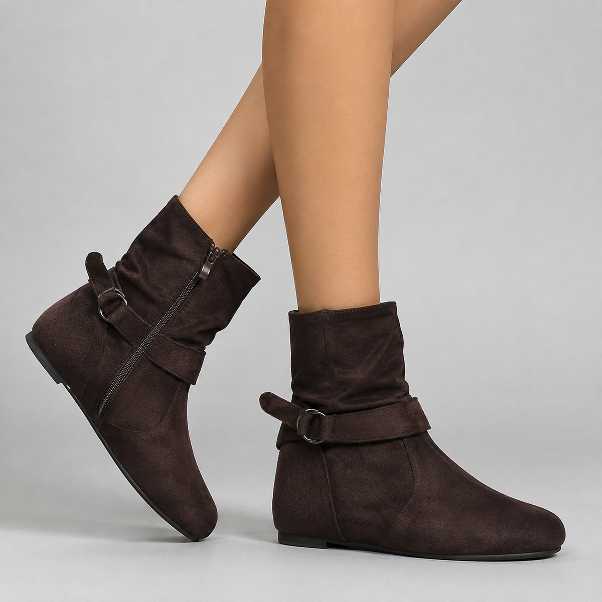 Women's Slouch Ankle Boots | Side Zip Wedge Heel