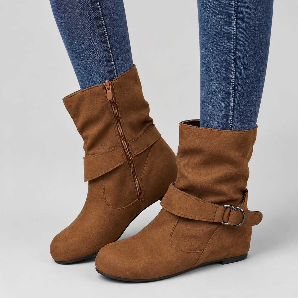 Women's Slouch Ankle Boots | Side Zip Wedge Heel