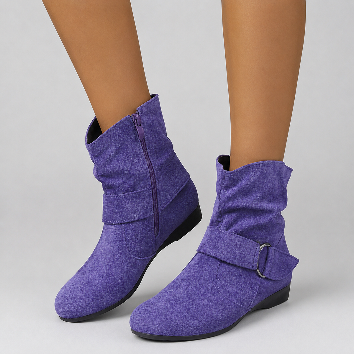 Women's Slouch Ankle Boots | Side Zip Wedge Heel