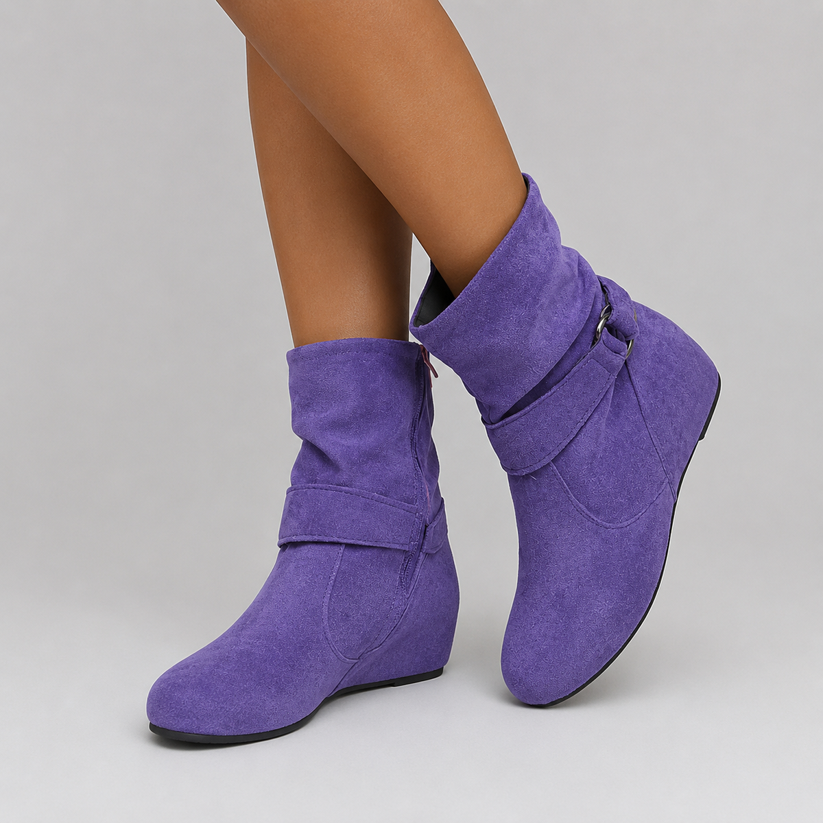 Women's Slouch Ankle Boots | Side Zip Wedge Heel