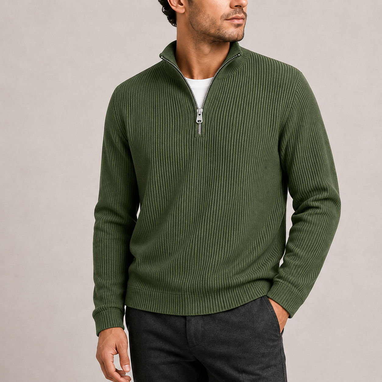 Men's Ribbed Quarter-Zip Jumper