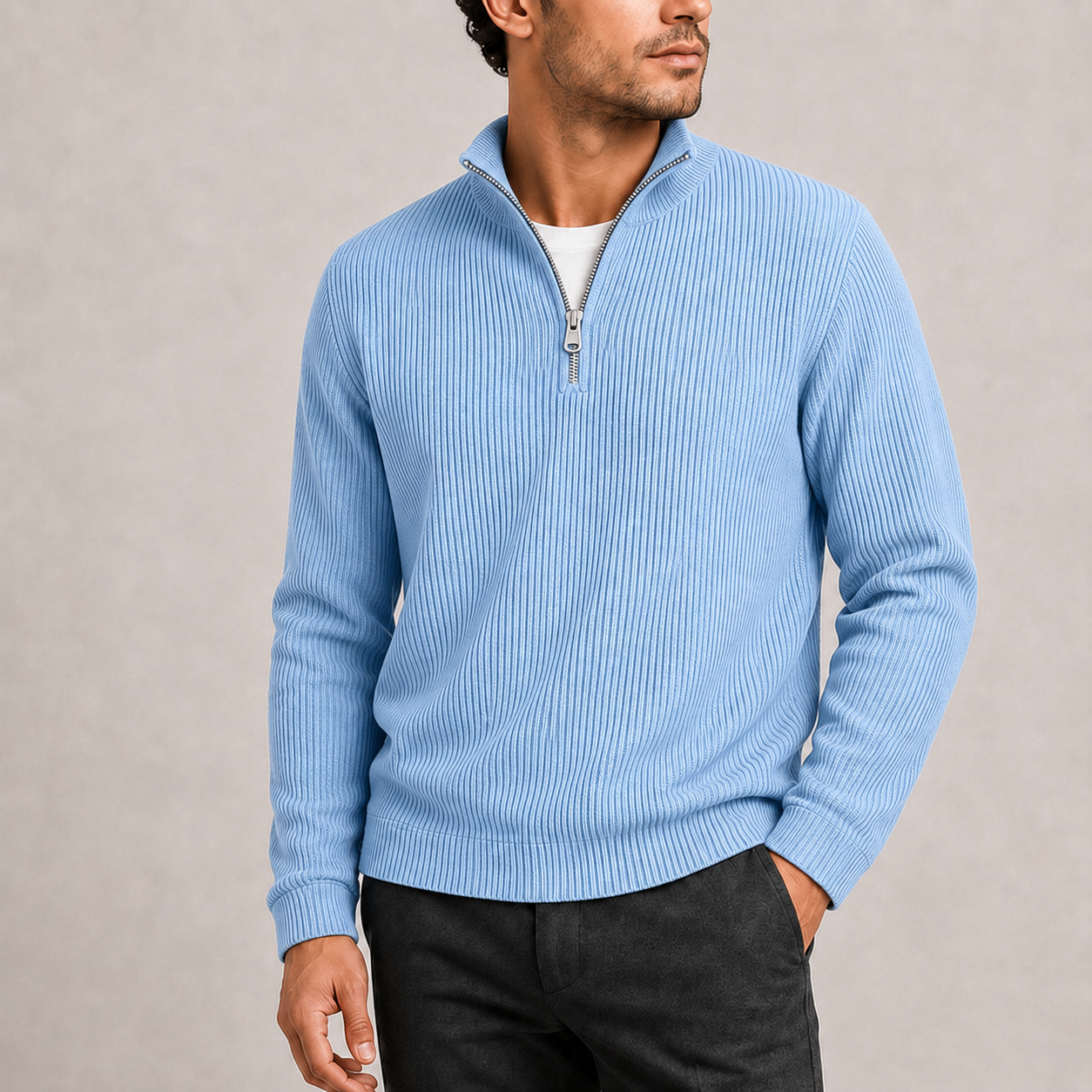 Men's Ribbed Quarter-Zip Jumper