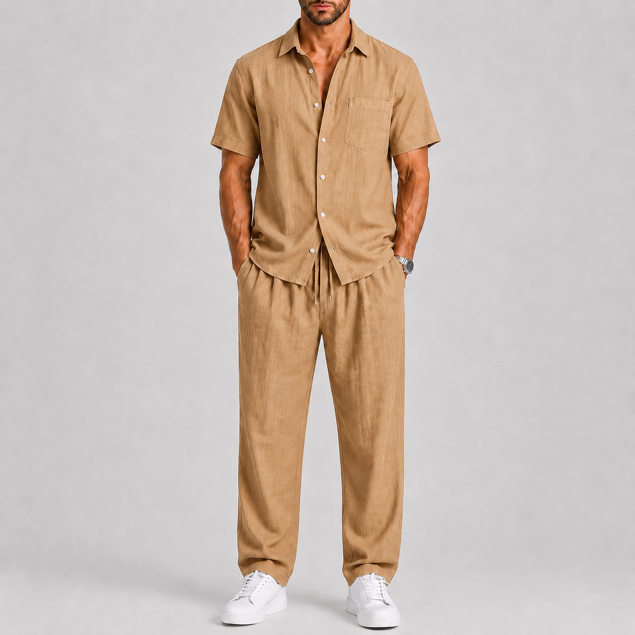 Men's Relaxed Fit Short Sleeve Shirt & Drawstring Trouser Co-Ord Set