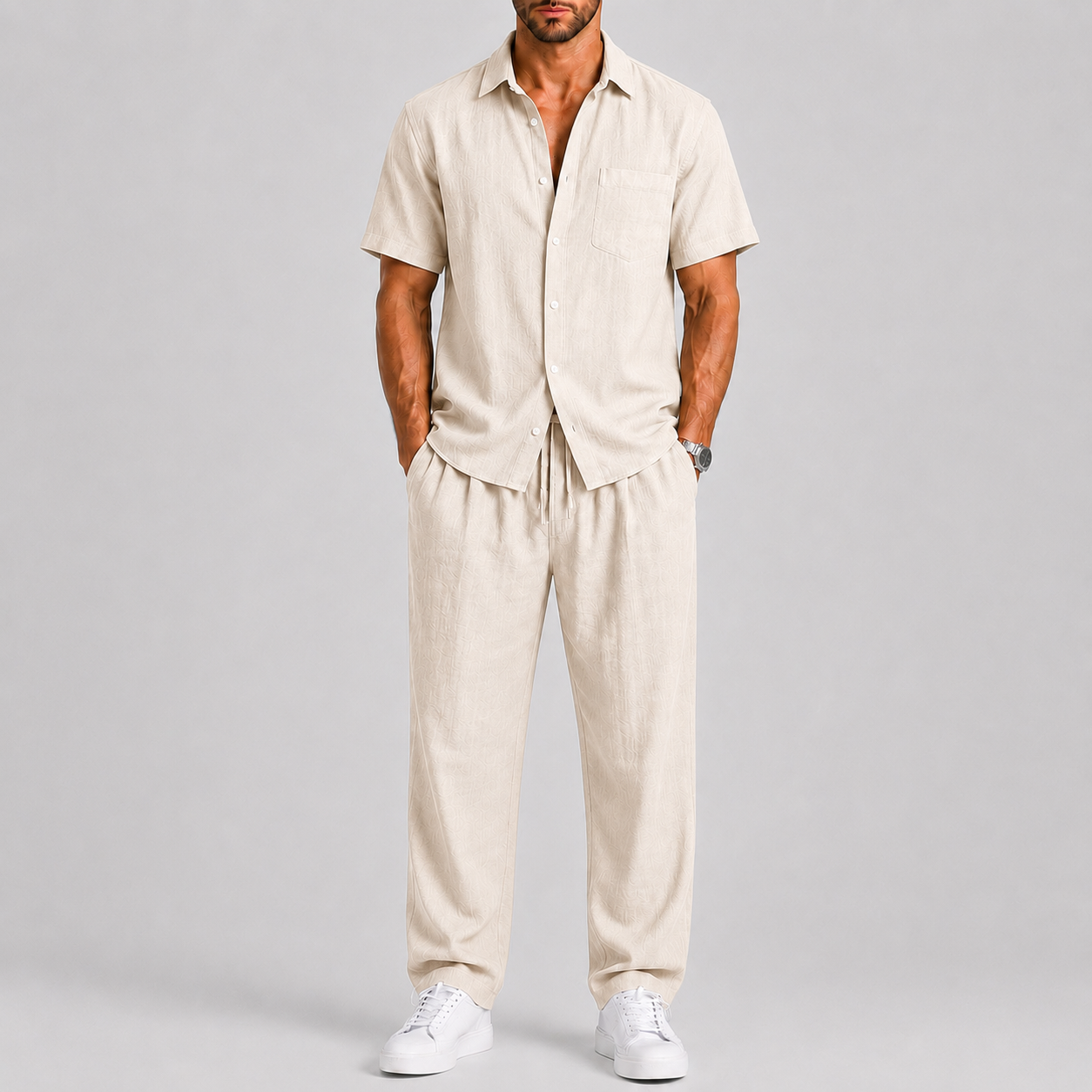 Men's Relaxed Fit Short Sleeve Shirt & Drawstring Trouser Co-Ord Set