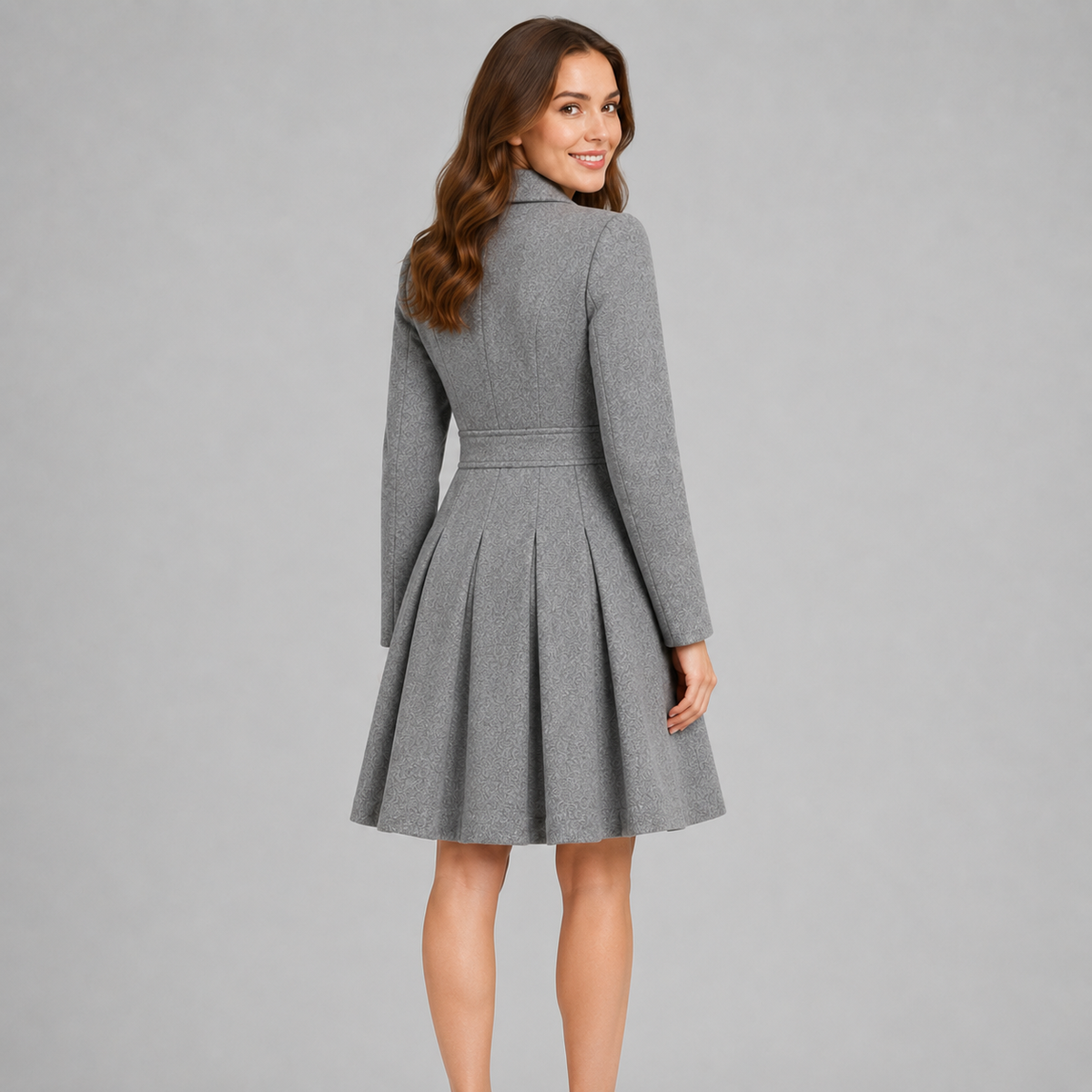 Women's Double Breasted Winter Coat with Flared Skirt