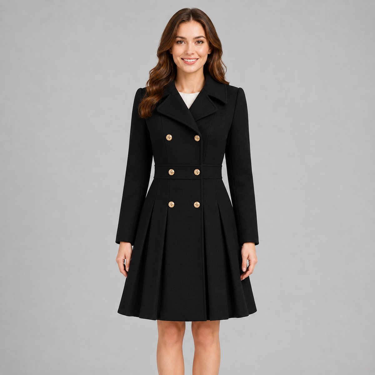 Women's Double Breasted Winter Coat with Flared Skirt