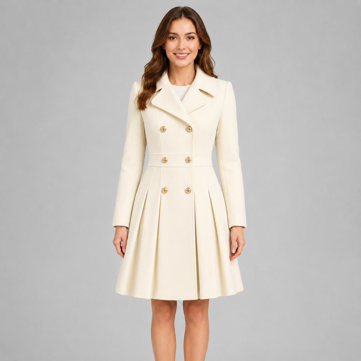 Women's Double Breasted Winter Coat with Flared Skirt