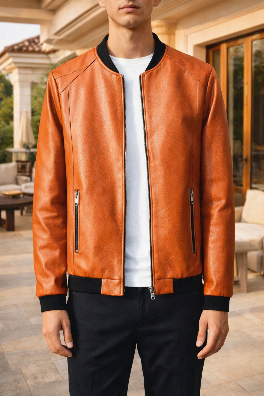 Men’s Faux Leather Bomber Jacket