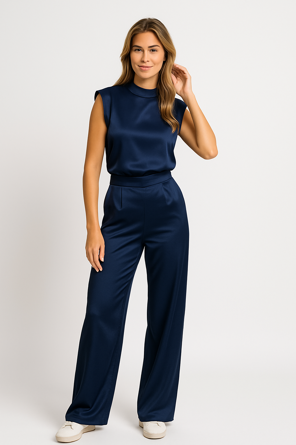 Sleeveless Wide Leg Jumpsuit with Mock Neck