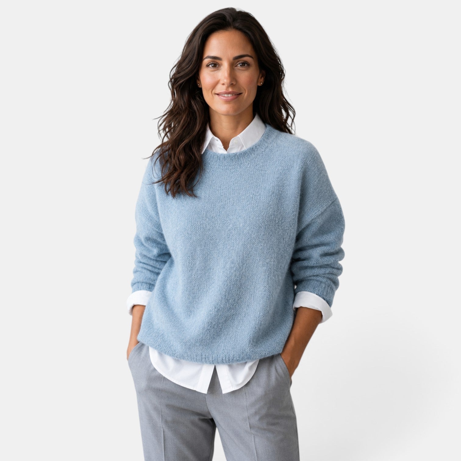 Pull décontracté en maille douce à col rond pour femme