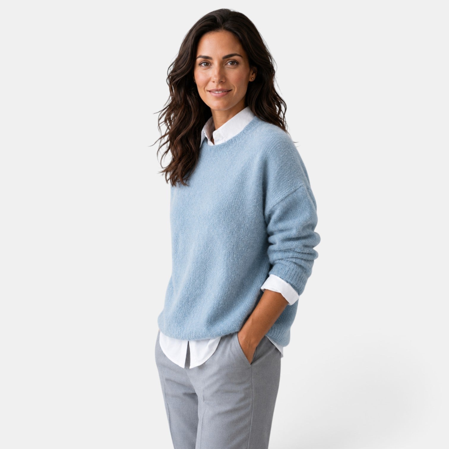 Pull décontracté en maille douce à col rond pour femme