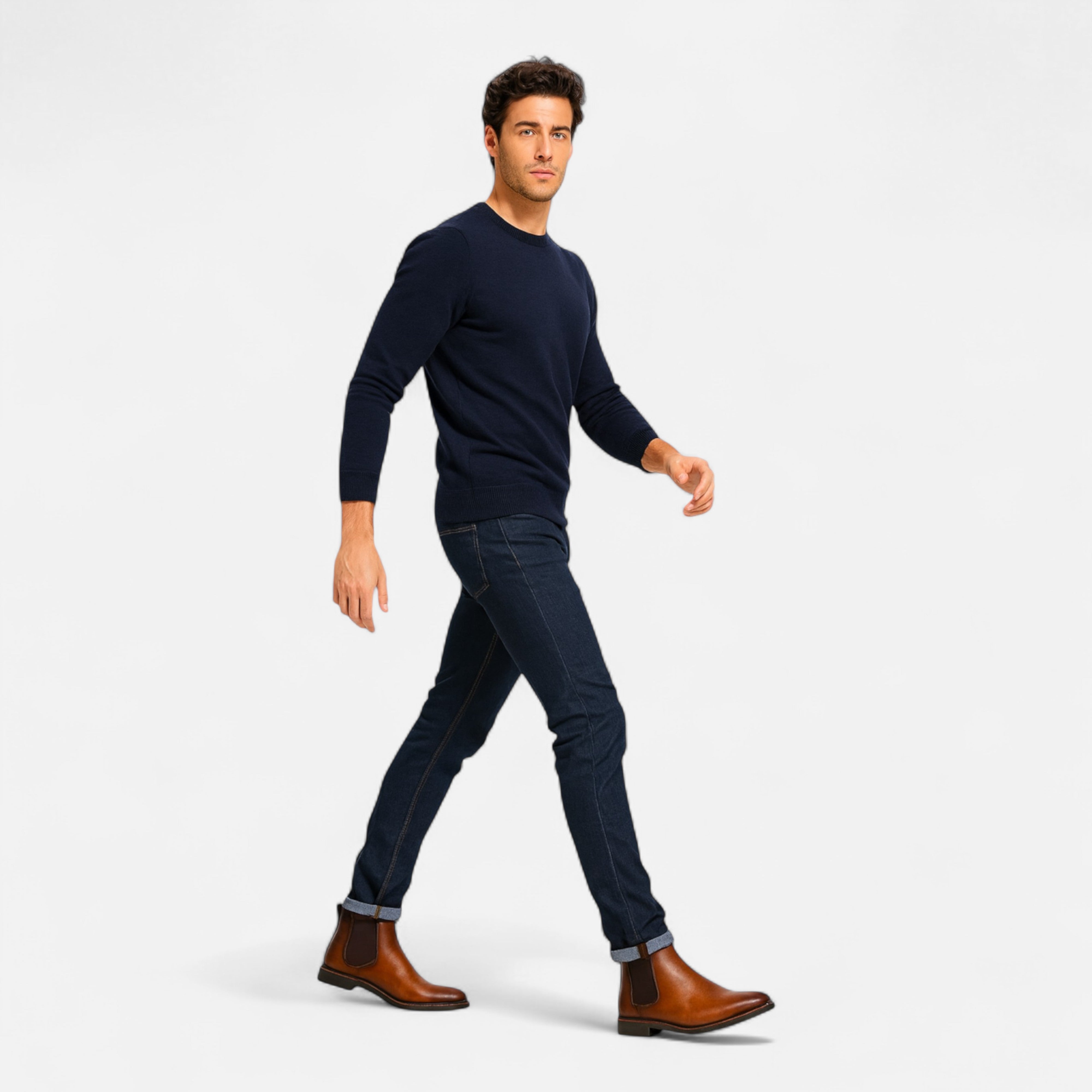 Leather Chelsea Boots with Elastic Side Panel and Pull Tab